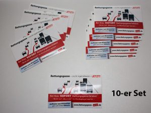 10 Stück Visitenkarten-Aufkleber mit Rettungsgasse-Grafik